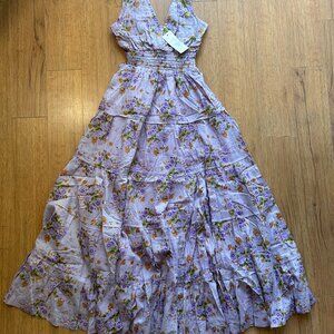 AnnaBella Purple Floral Boho Chic Summer Maxi Dress, Women Empire Waist Sundress